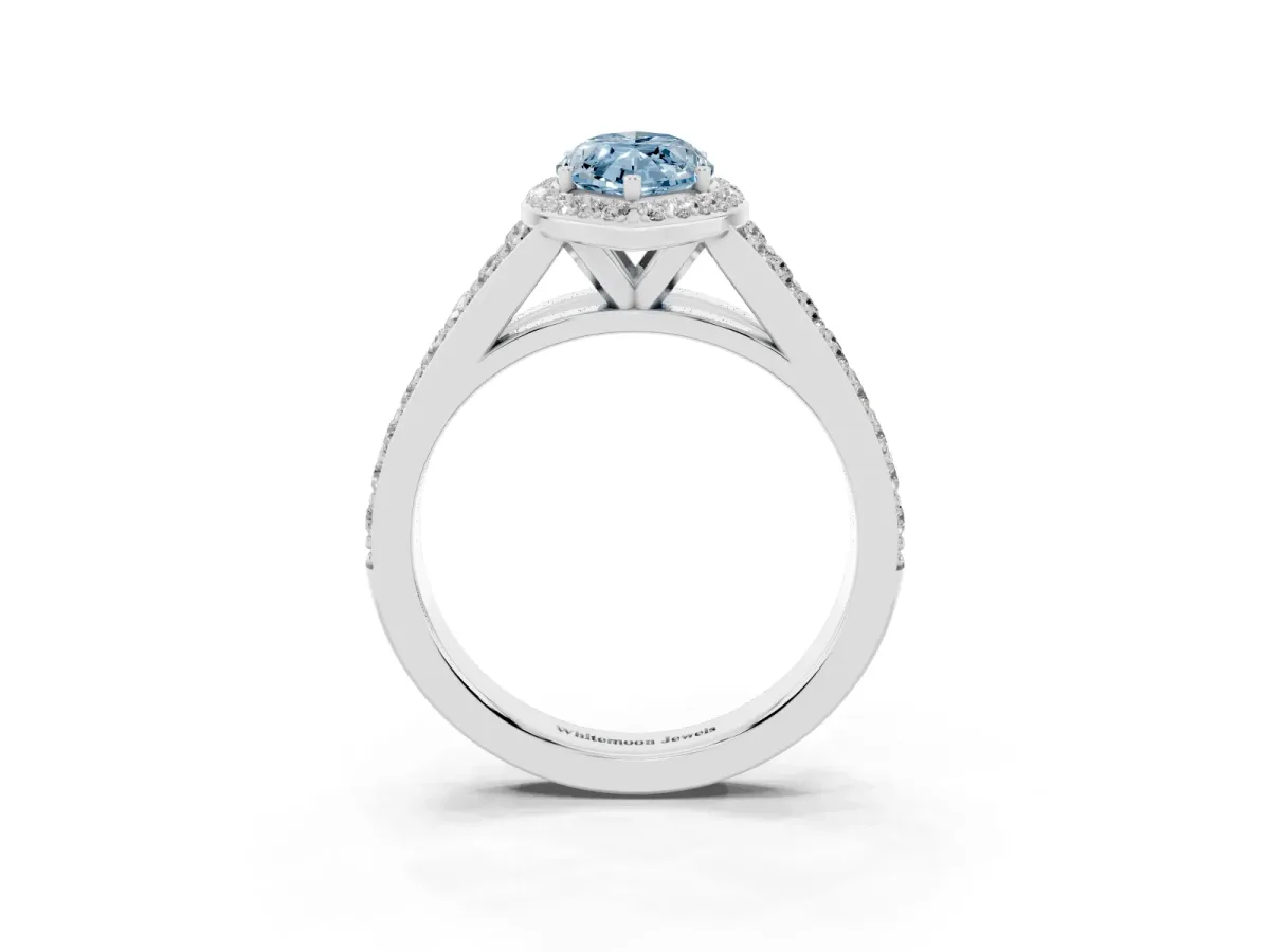 Fancy Blue Marquise Cut Diamond Split Shank Halo Ring with Four-Prong Setting Silver