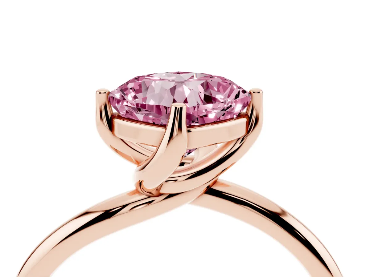 Fancy Pink Cushion Cut Diamond Solitaire Engagement Ring with Four-Prong Setting and Classic Band Rose gold