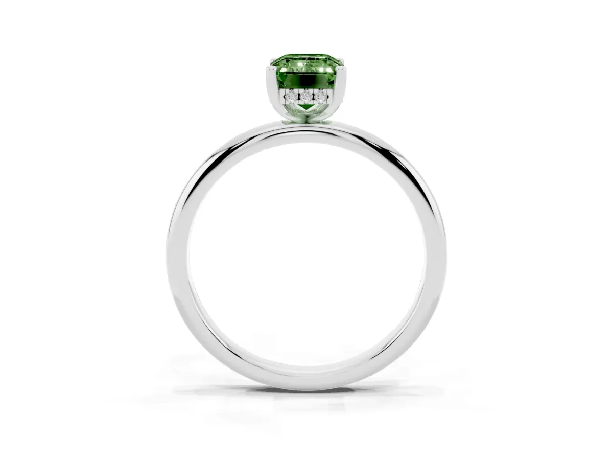 Fancy Green Emerald Cut Cut Solitaire Engagement Ring with Four-Prong Setting and Classic Band Platinum