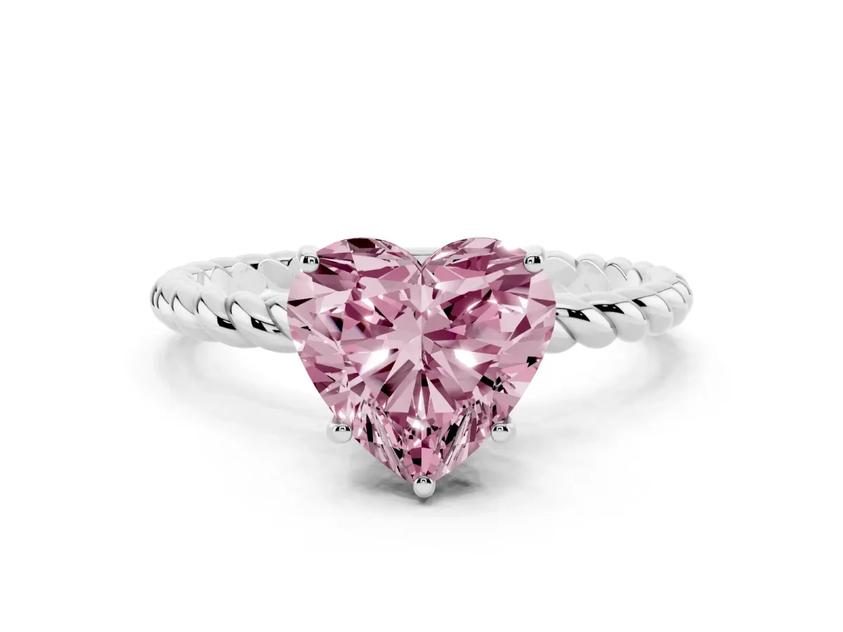 Fancy Pink Heart Cut Solitaire Twisted Band 4-Prong Ring Platinum