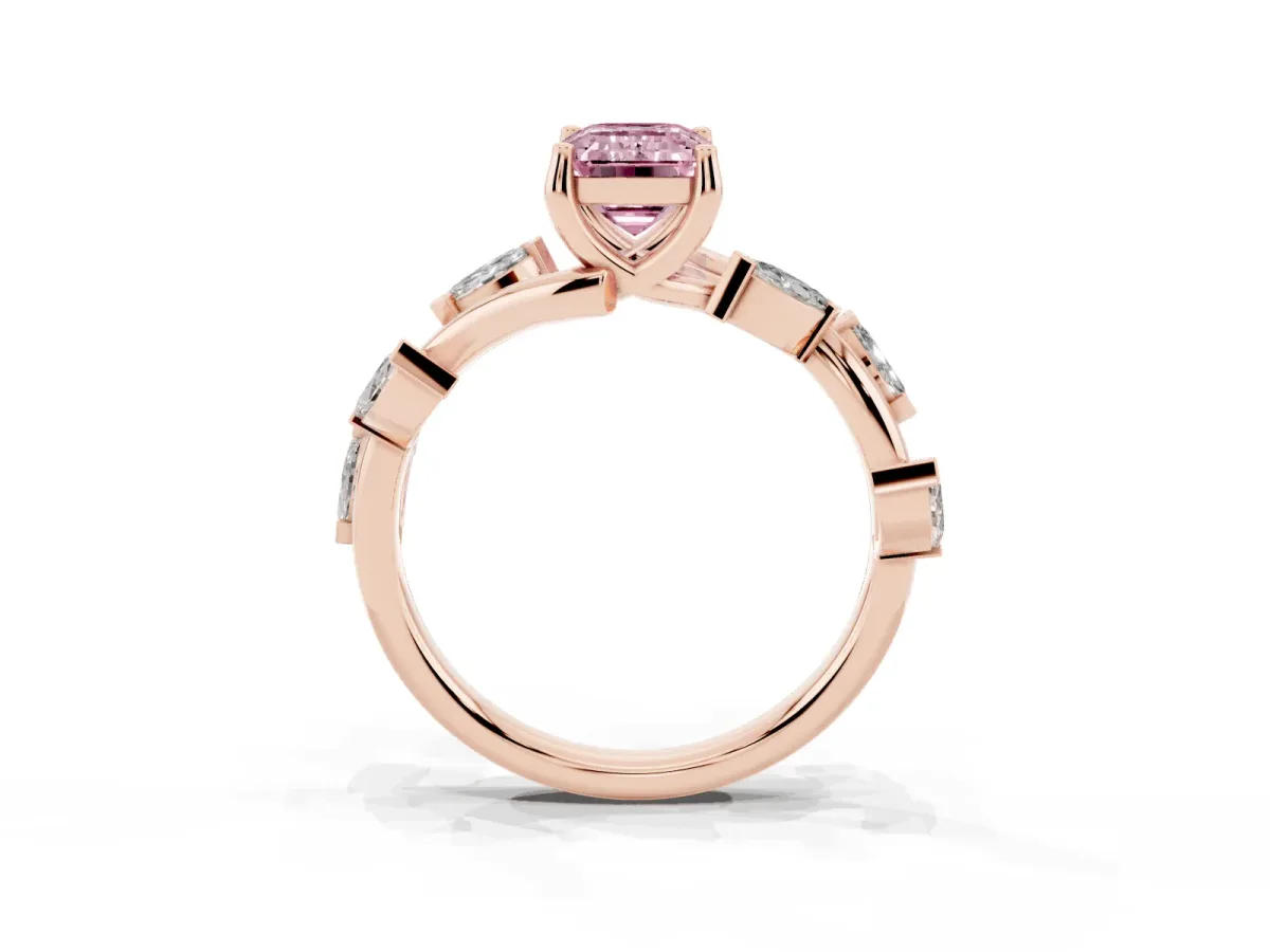Fancy Pink Emerald Cut Solitaire Twisted Band Marquise Accent Prong Setting Ring Rose gold