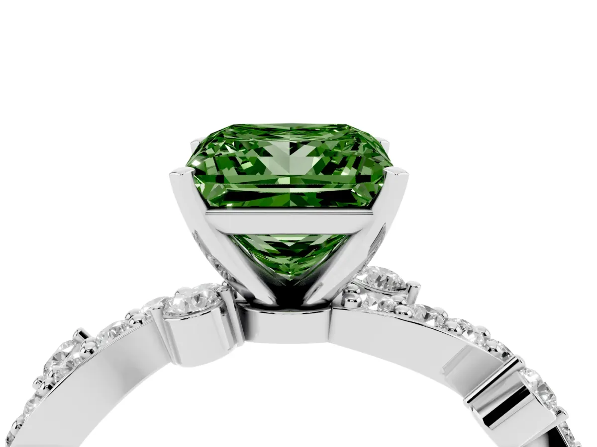 Fancy Green Princess Cut Cut Solitaire Diamond Twisted Band with Pave Setting Platinum