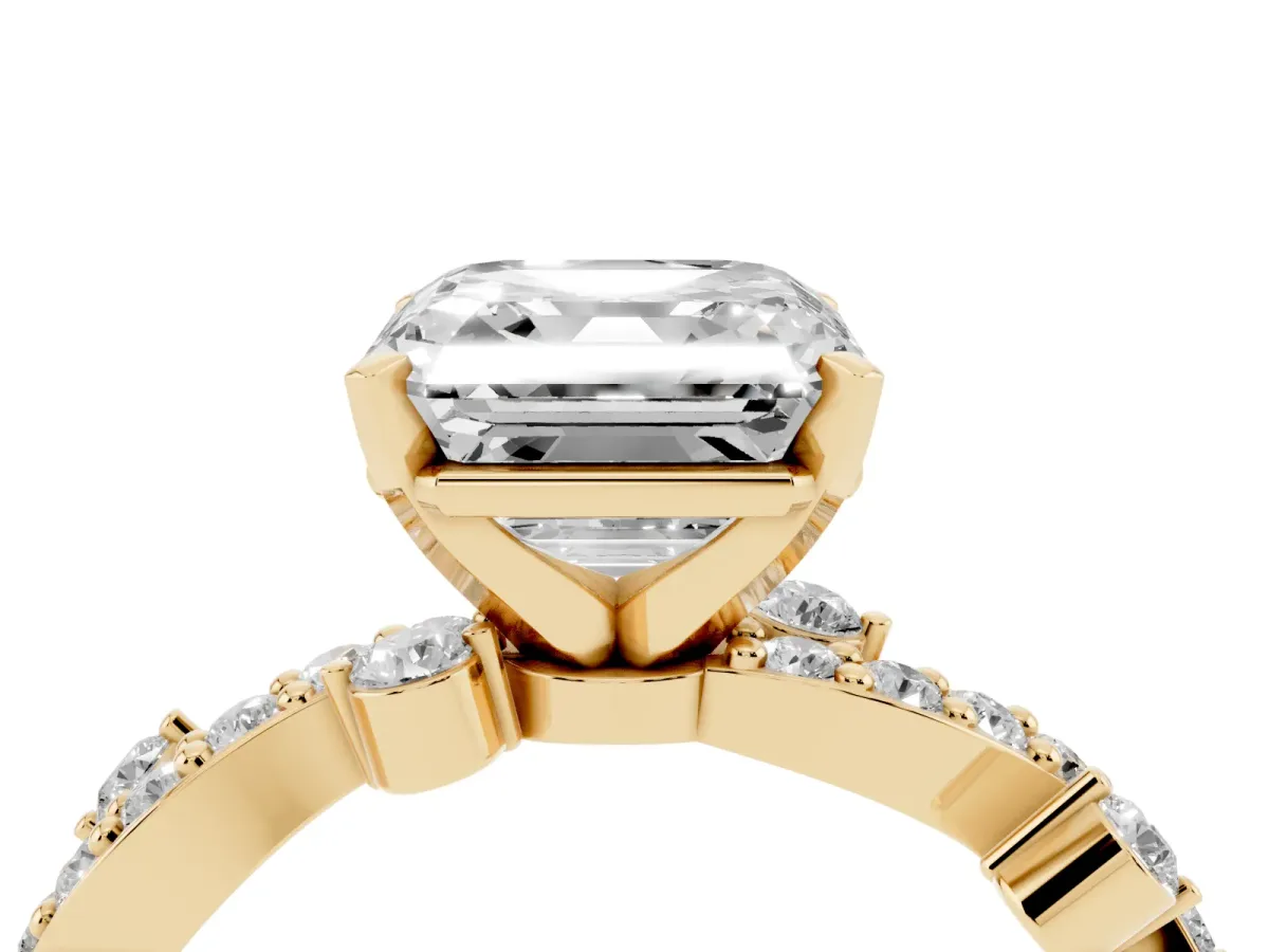 Asscher Cut Cut Solitaire Diamond Twisted Band with Pave Setting Yellow gold
