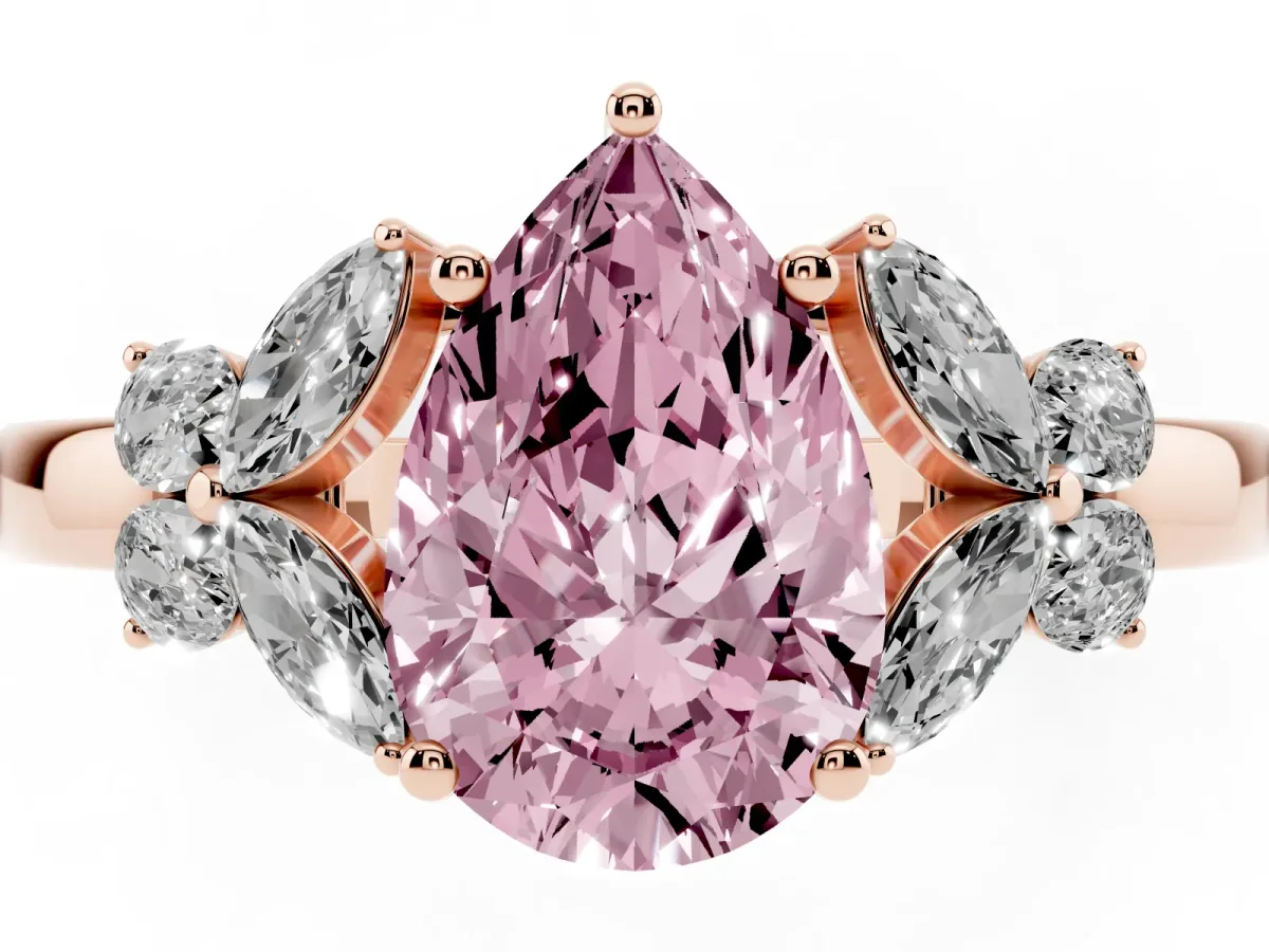 Fancy Pink Pear Cut Cut Solitaire Floral Diamond Ring with Four-Prong Setting Rose gold