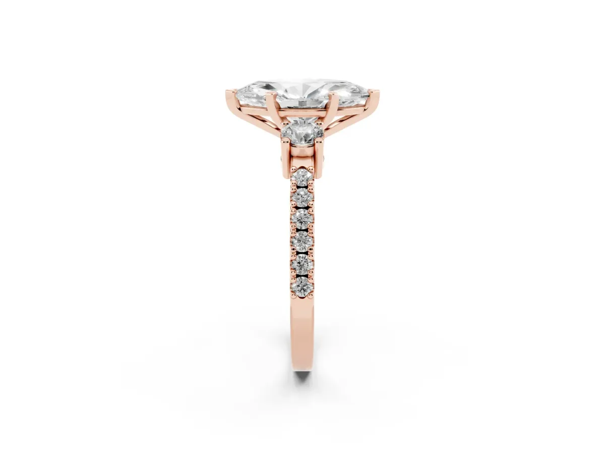 Marquise Cut Three-Stone Diamond Pavé Band with Prong Setting Rose gold