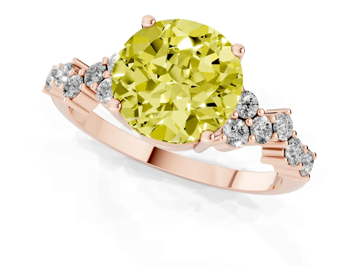 Fancy Yellow Round Cut Diamond Scattered Round Accent Ring with Prong Setting Rose gold