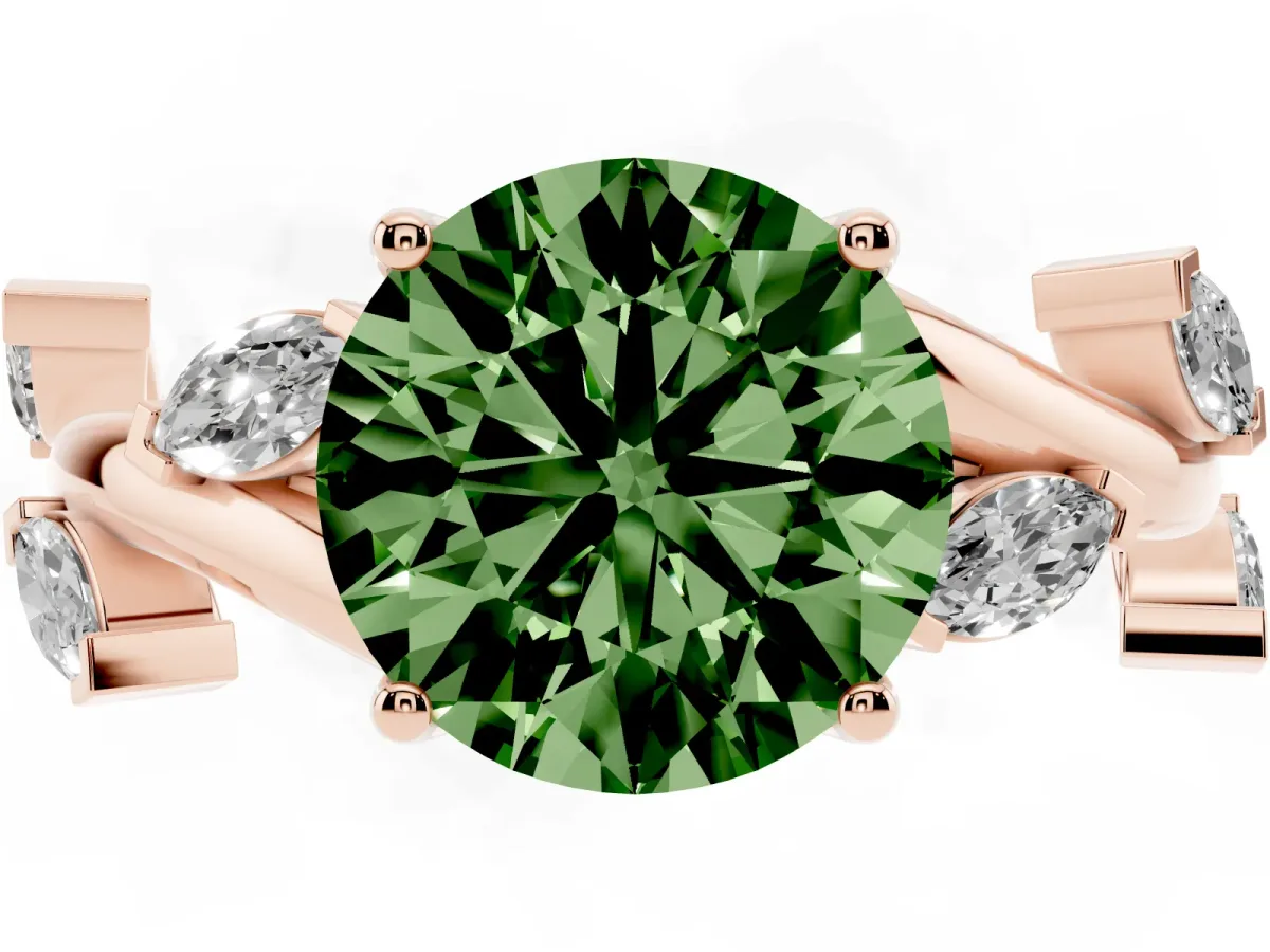 Fancy Green Round Cut Solitaire Twisted Band Marquise Accent Prong Setting Ring Rose gold