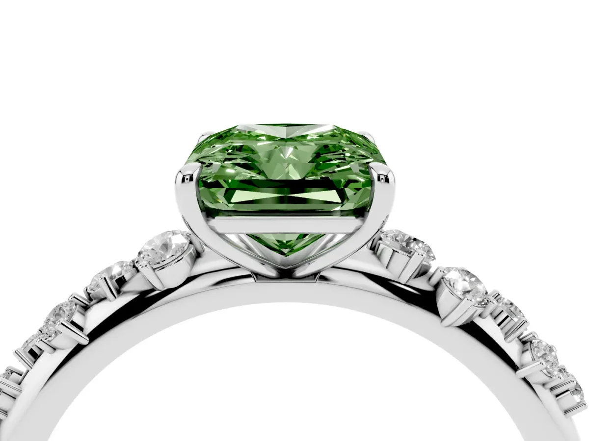 Fancy Green Radiant Cut Diamond Cluster Prong-Set Solitaire Ring Platinum