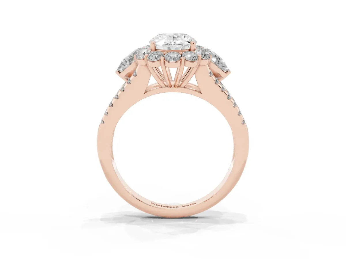 Oval Cut Halo Split Shank Diamond Engagement Ring with Prong Setting Rose gold