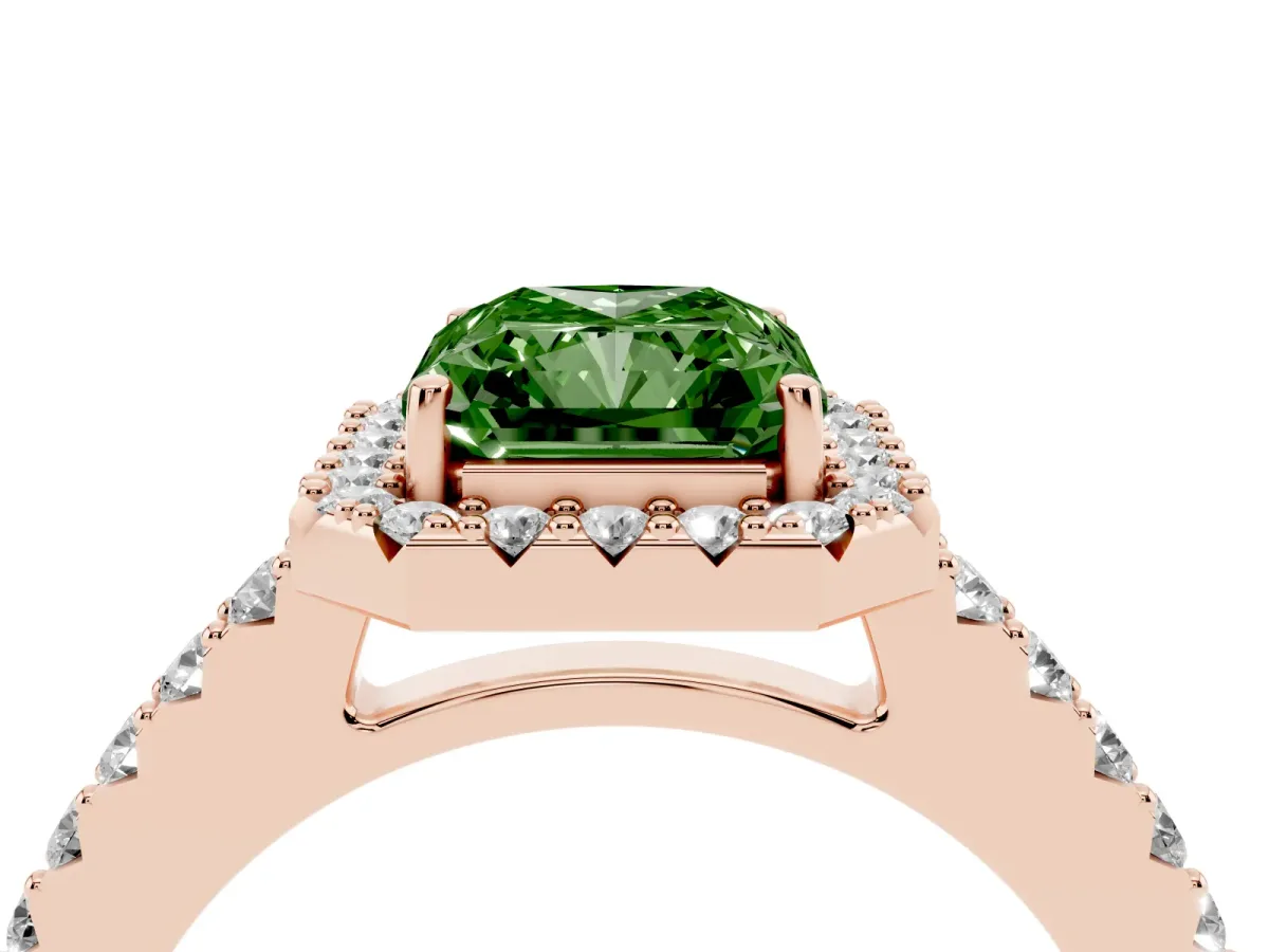 Fancy Green Radiant Cut Halo Diamond Pavé Solitaire Ring Rose gold