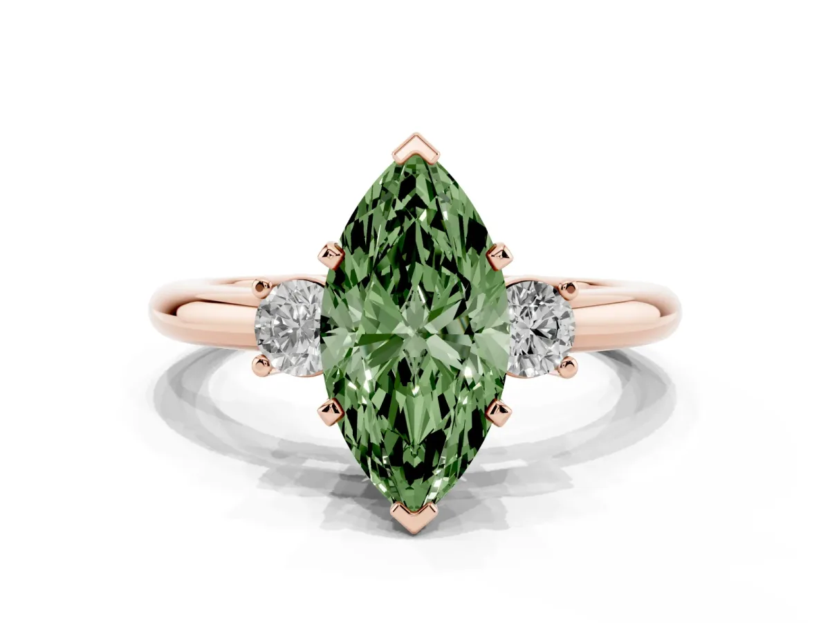 Fancy Green Three-Stone Marquise Cut Cut Diamond Solitaire with Prong Setting and Classic Band Rose gold