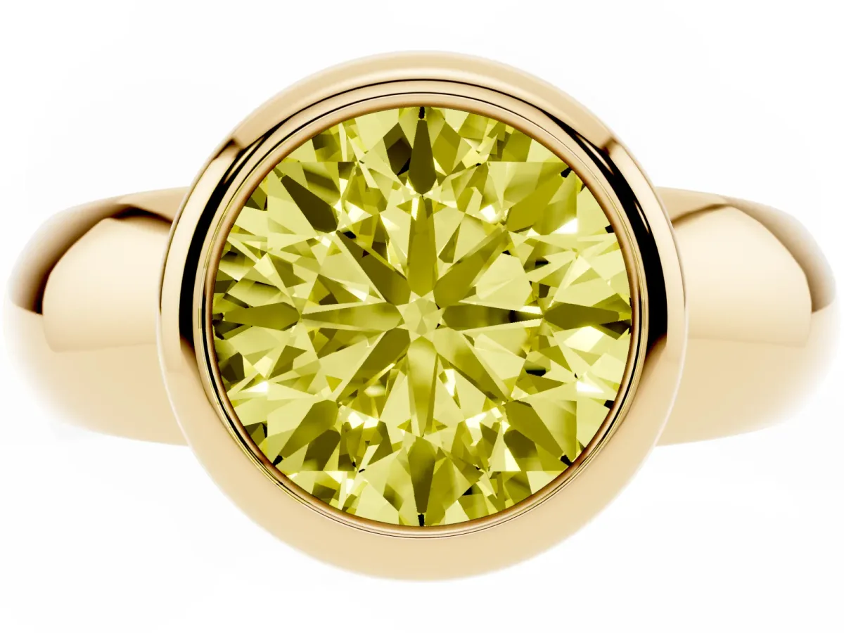 Fancy Yellow Bezel Set Round Cut Solitaire Ring with Wide Band Yellow gold