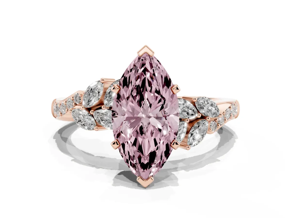 Fancy Pink Marquise Cut Solitaire Marquise Twist Band with Six-Prong Setting Rose gold