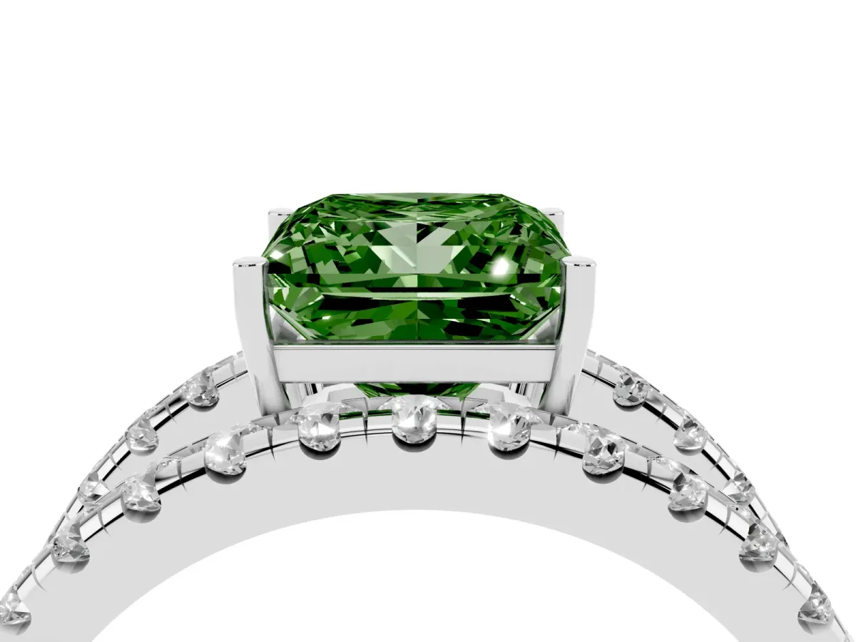 Fancy Green Princess Cut Solitaire Split Shank Pave Diamond Ring Platinum