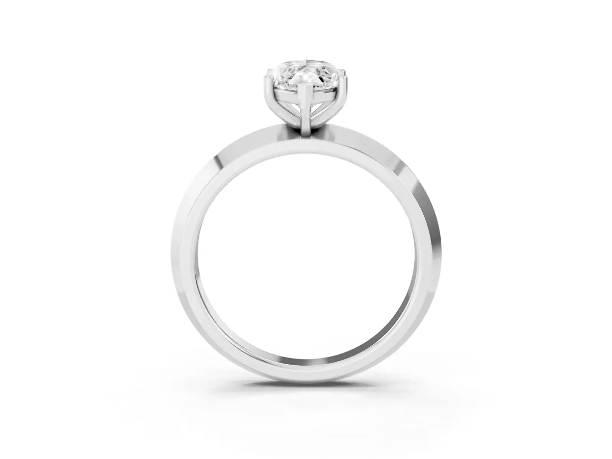 Marquise Cut Cut Solitaire Engagement Ring with Flat Band and Four-Prong Setting Silver