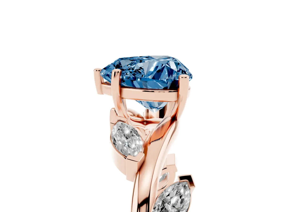 Fancy Blue Heart Cut Solitaire Twisted Band Marquise Accent Prong Setting Ring Rose gold