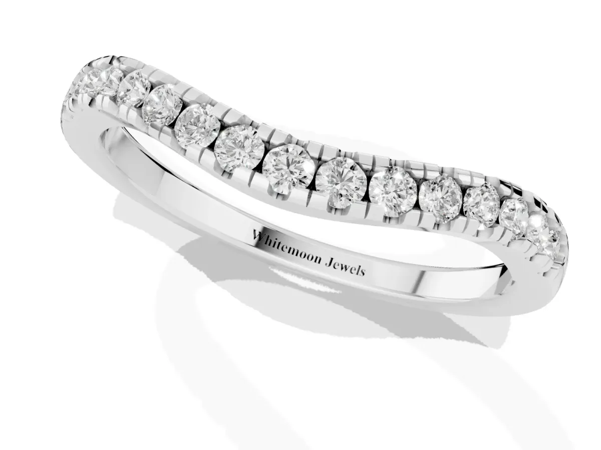 Diamond Pavé Curved Wedding Band Silver