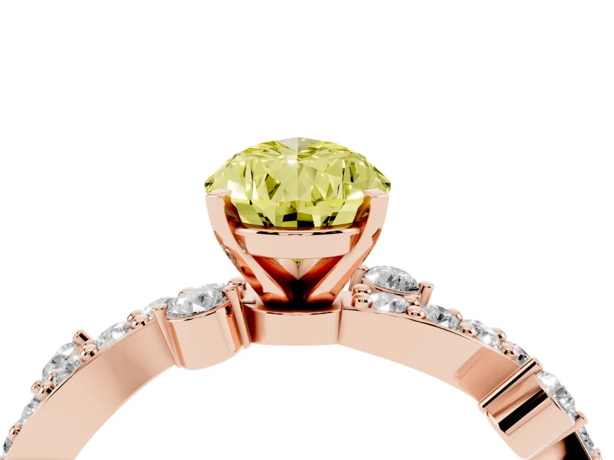 Fancy Yellow Pear Cut Cut Solitaire Diamond Twisted Band with Pave Setting Rose gold