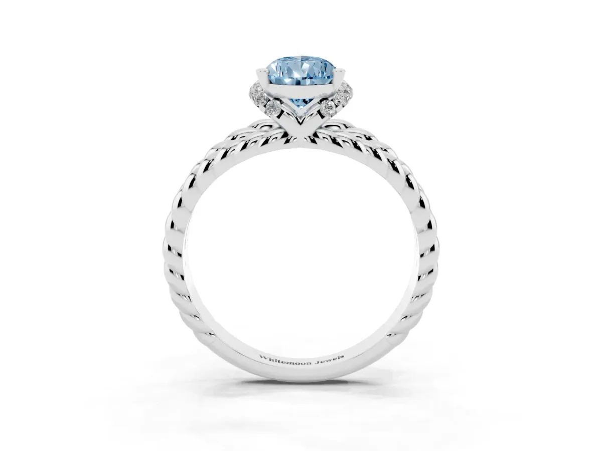 Fancy Blue Pear Cut Halo Twisted Band Four-Prong Ring Silver