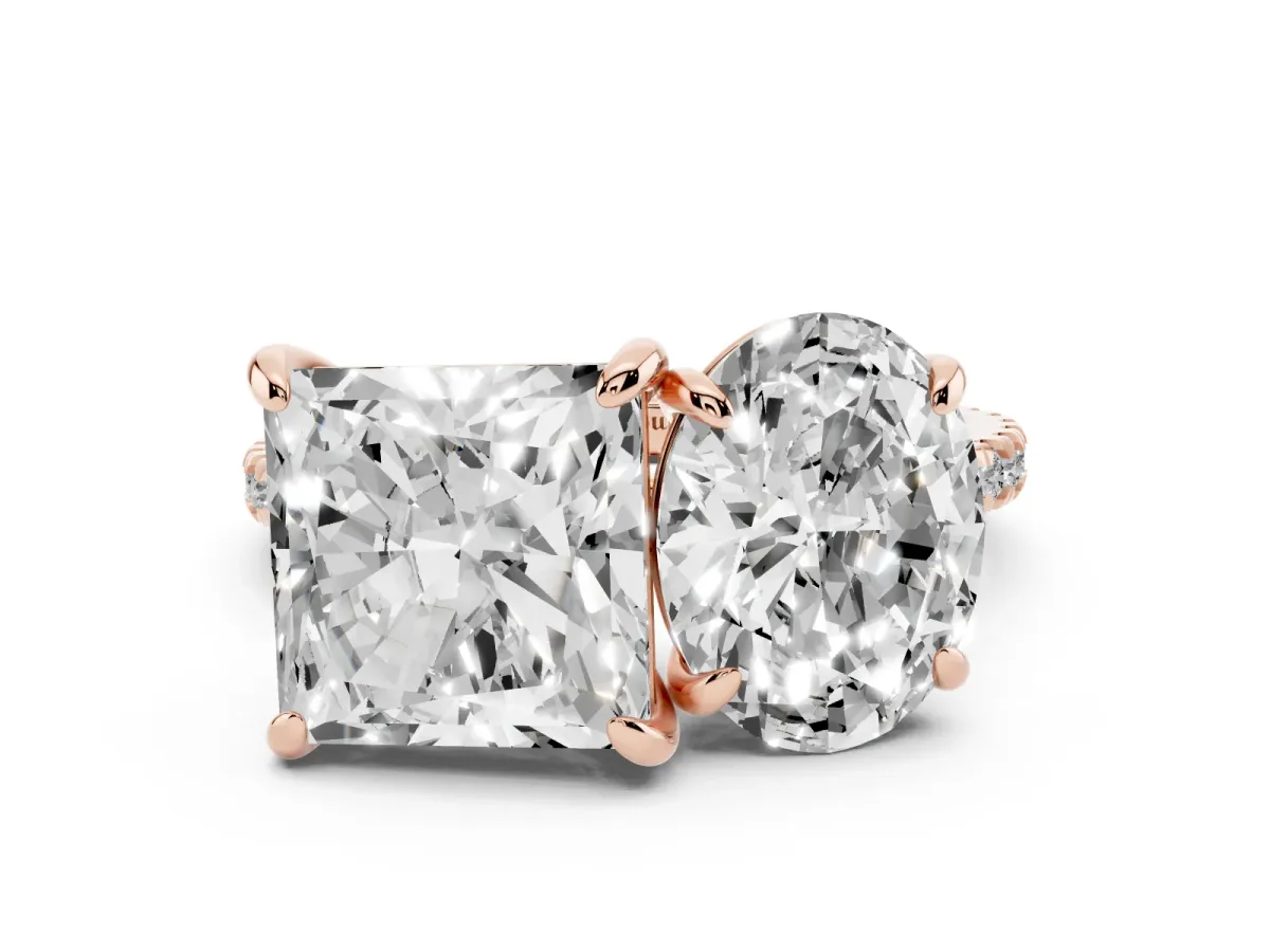 Oval and Princess Toi Moi Ring with Prong Setting and Pave Band Rose gold