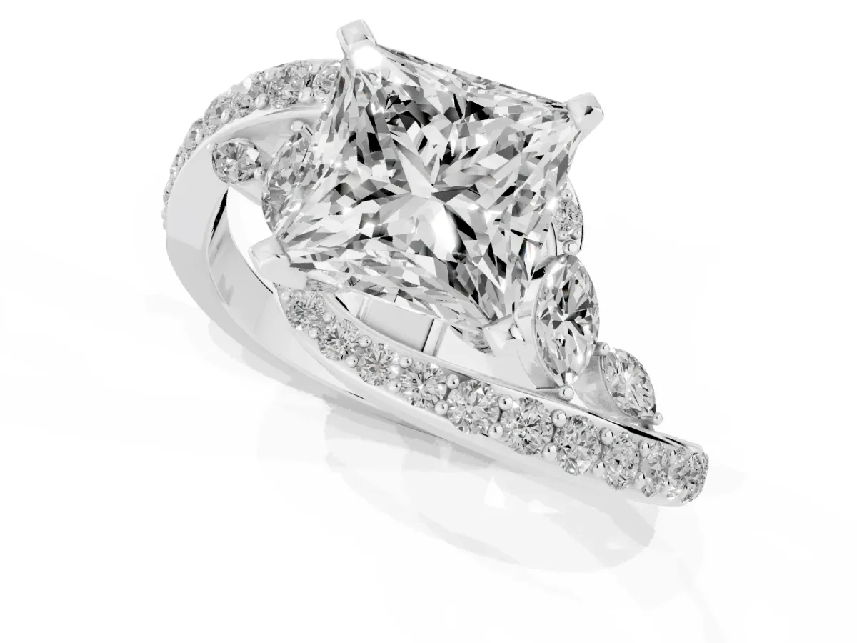 Princess Cut Solitaire with Pavé Twist Band and Four-Prong Setting Silver