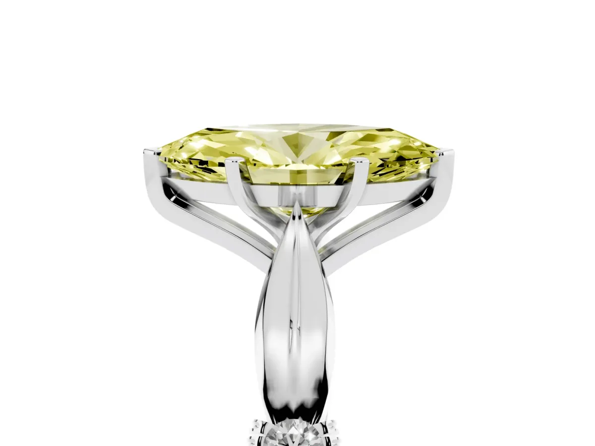 Fancy Yellow Marquise Cut Solitaire Diamond Twisted Band with Four-Prong Setting Silver