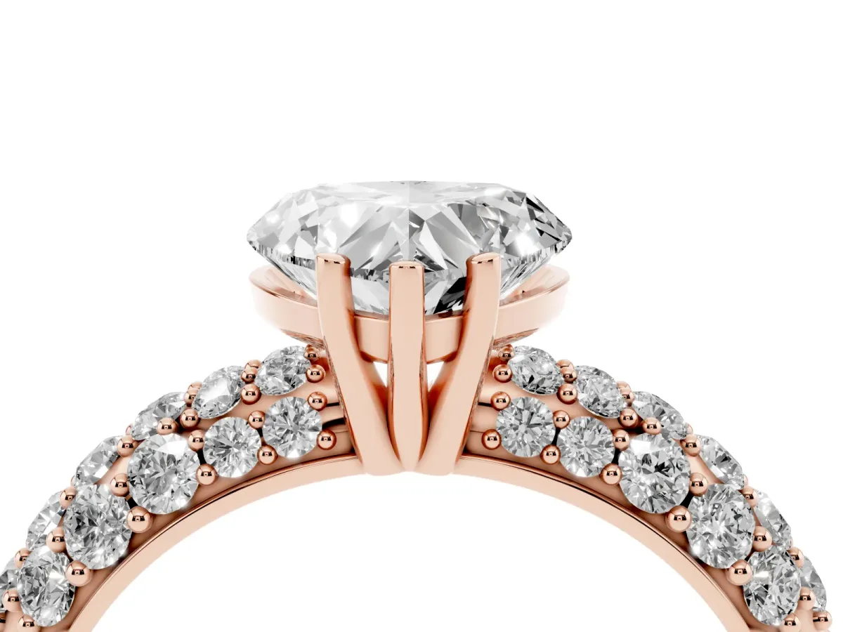 Heart Cut Diamond Pavé Band Solitaire Ring with Four-Prong Setting Rose gold