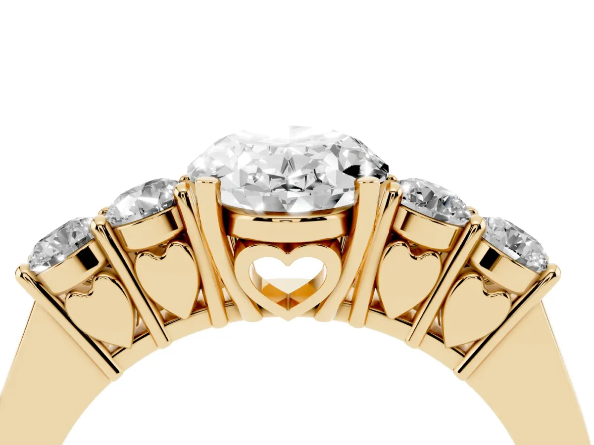 Oval Cut Cut Diamond Five-Stone Prong Set White Gold Ring Yellow gold