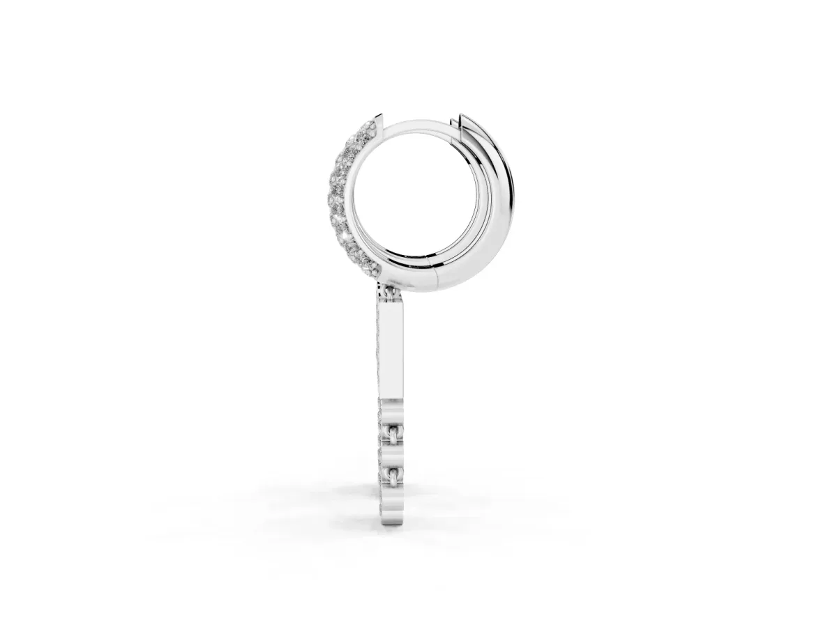 Round Diamond Initial M Huggie Hoop Earrings Silver