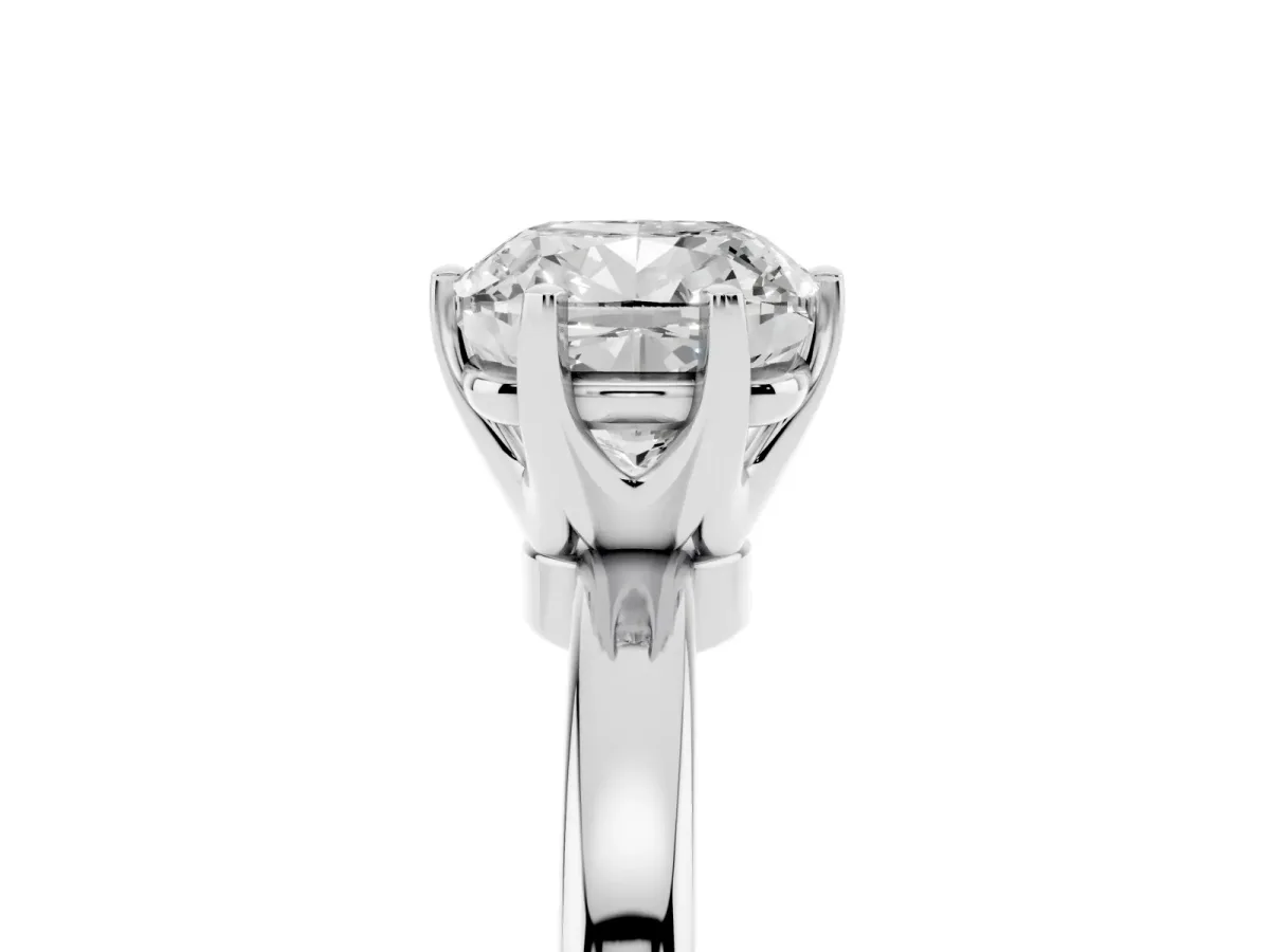 Cushion Cut Solitaire Diamond Ring with Six-Prong Setting on a Classic Band Platinum