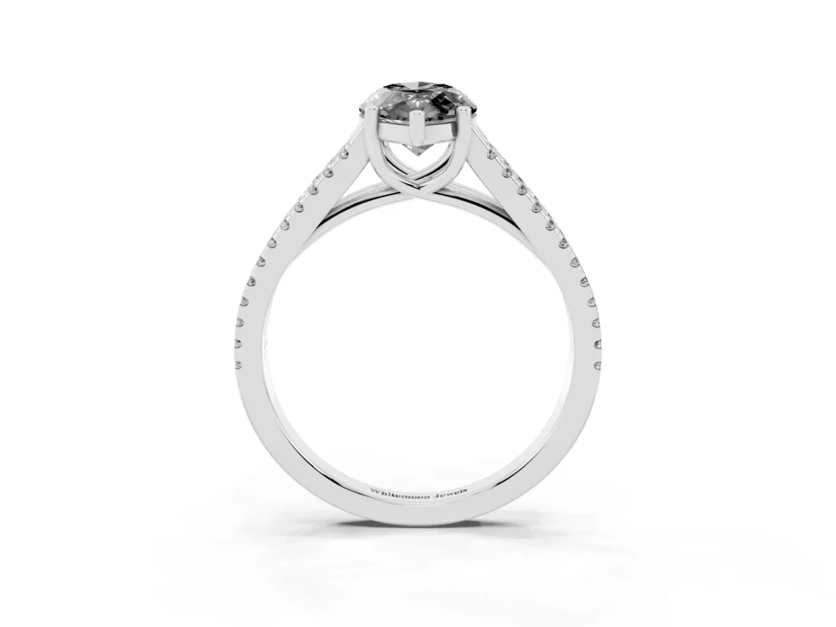 Fancy Black Marquise Cut Diamond Solitaire Engagement Ring with Split Shank Pavé Band Silver