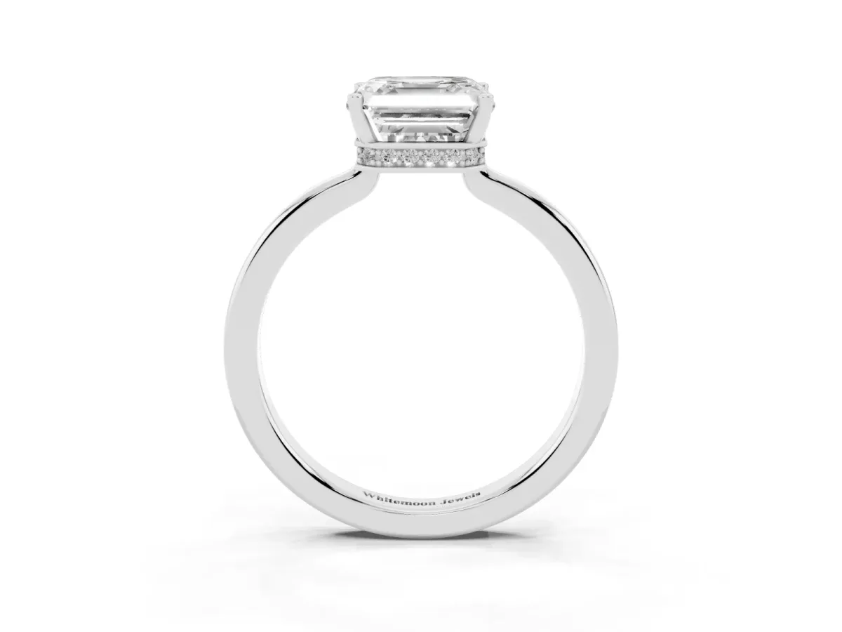 Asscher Cut Cut Solitaire Engagement Ring with Four-Prong Setting on a Classic Band Silver