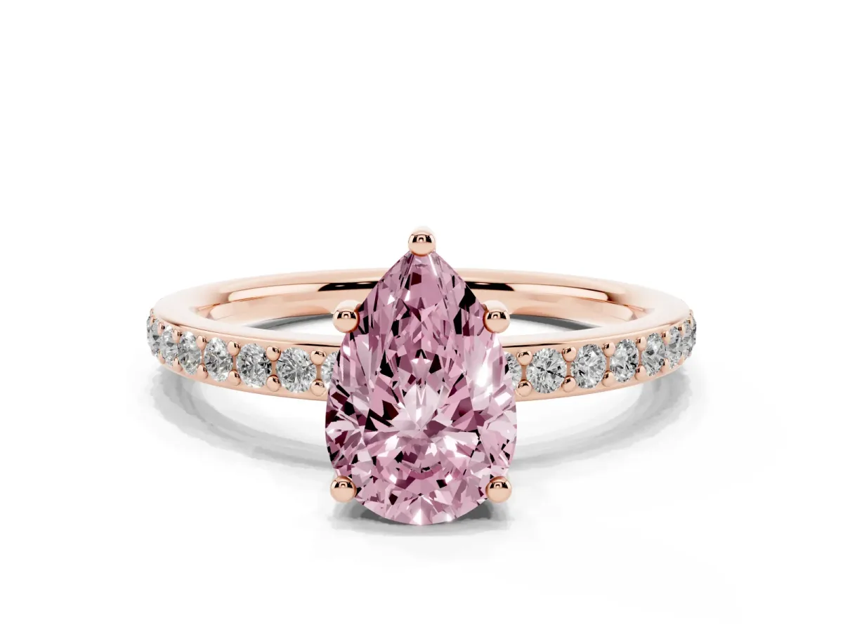 Fancy Pink Pear Cut Cut Diamond Pavé Band Ring with Four-Prong Setting Rose gold