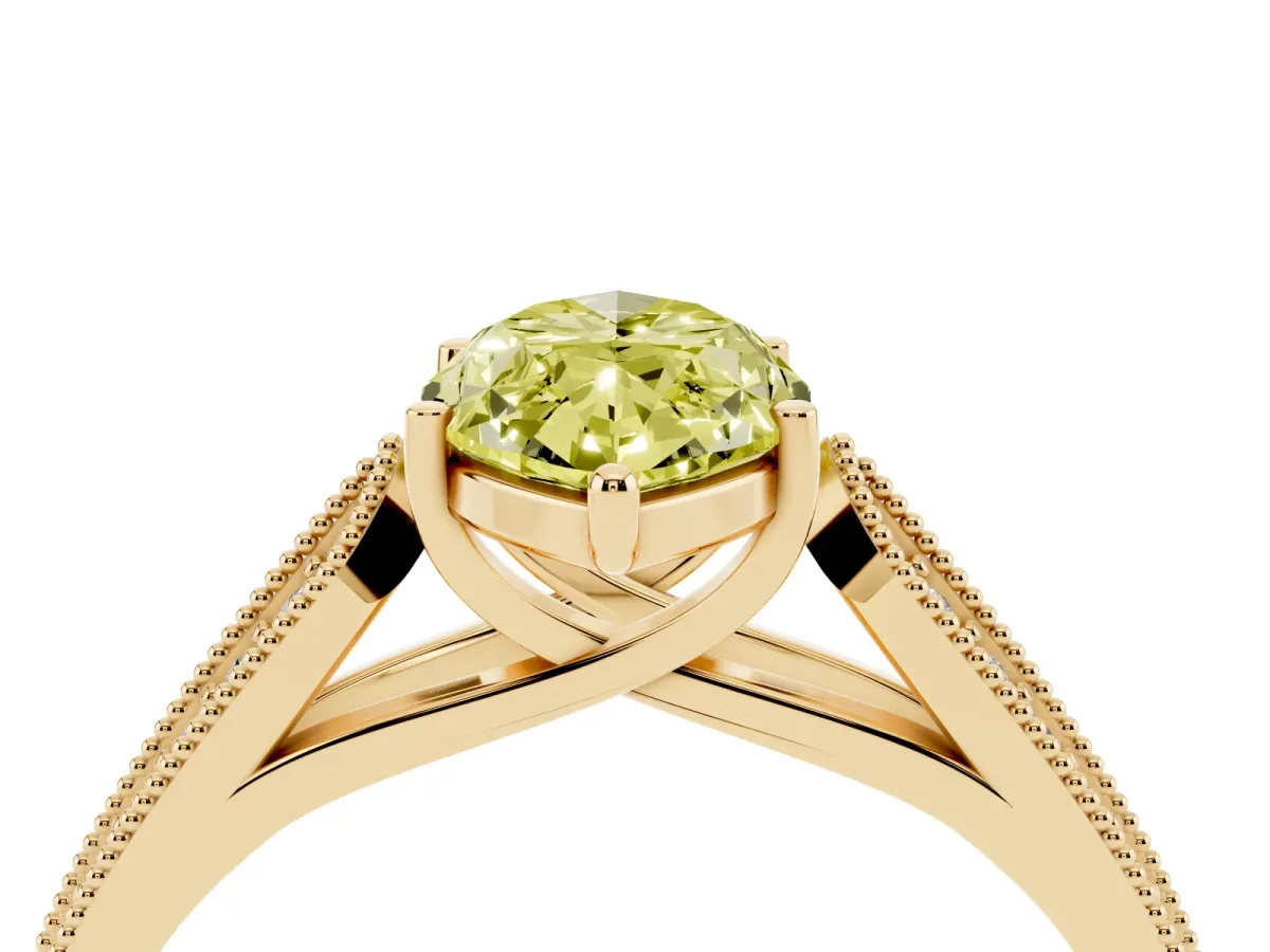Fancy Yellow Marquise Cut Cut Pave Split Shank Engagement Ring with Four-Prong Setting Yellow gold