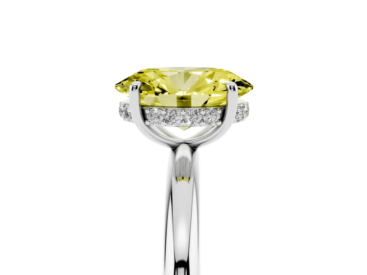 Fancy Yellow Oval Cut Diamond Solitaire Ring with Thin Band and Four-Prong Setting Silver