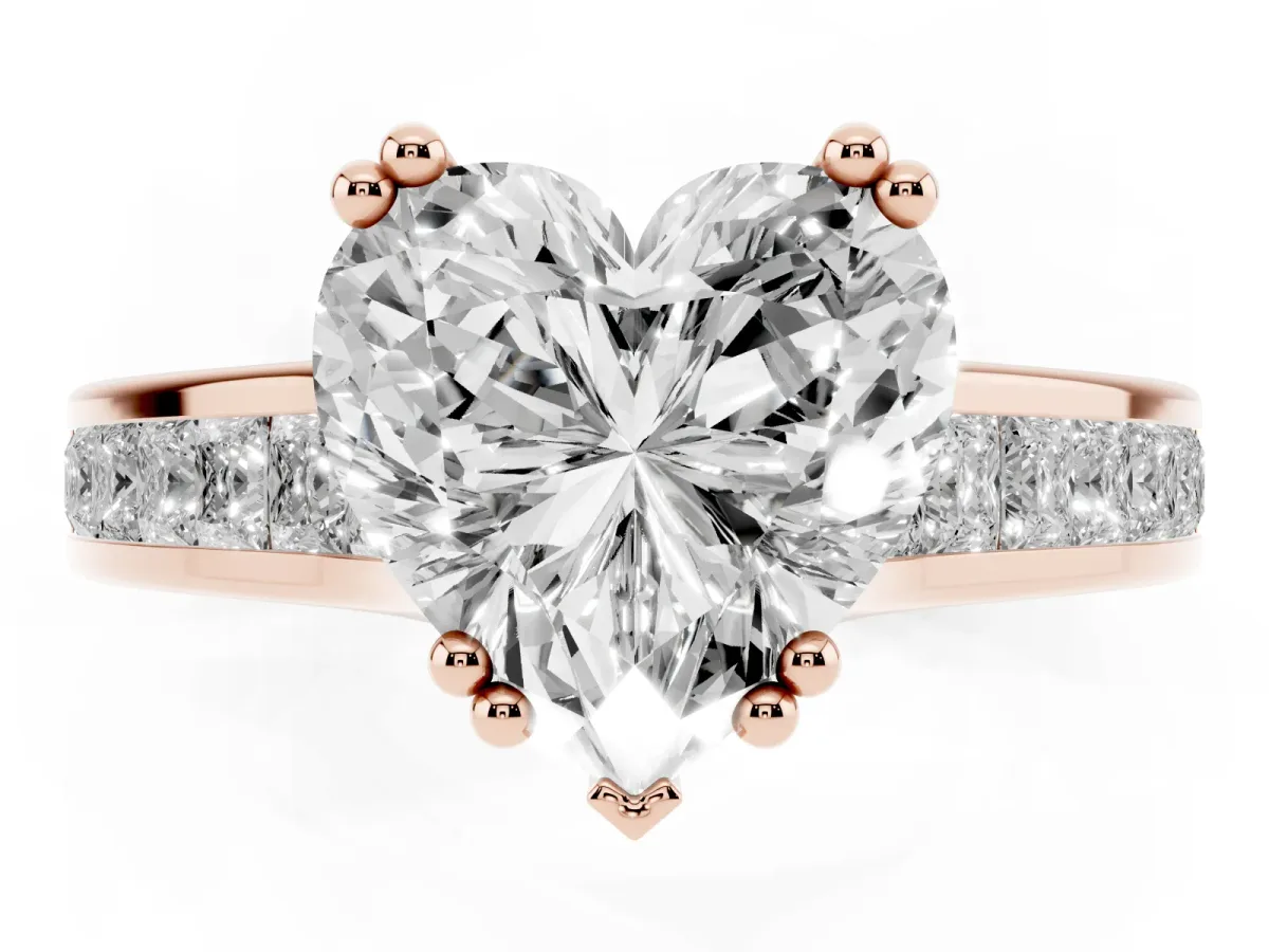 Heart Cut Cut Channel Set Solitaire Engagement Ring with Prong Setting Rose gold