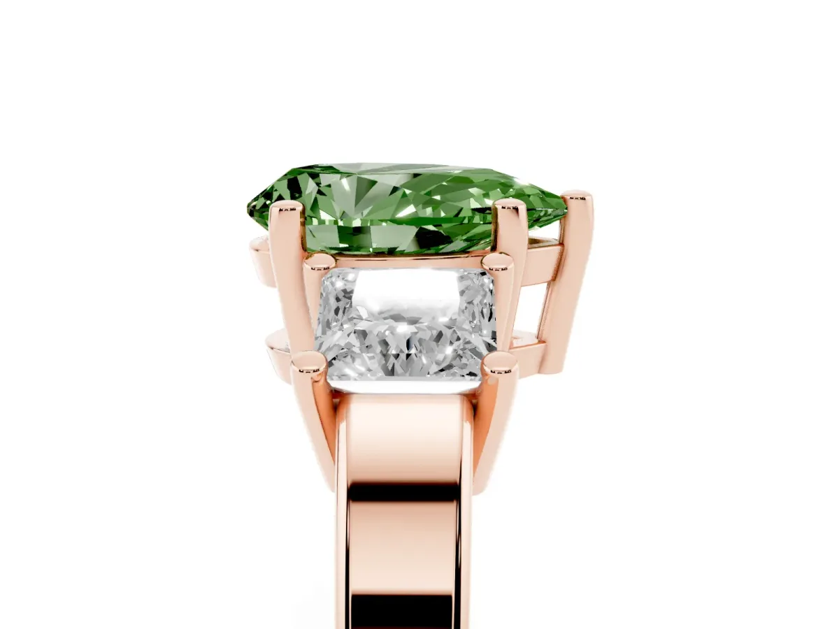 Fancy Green Three-Stone Pear Cut Cut Solitaire Ring with Prong Setting Rose gold