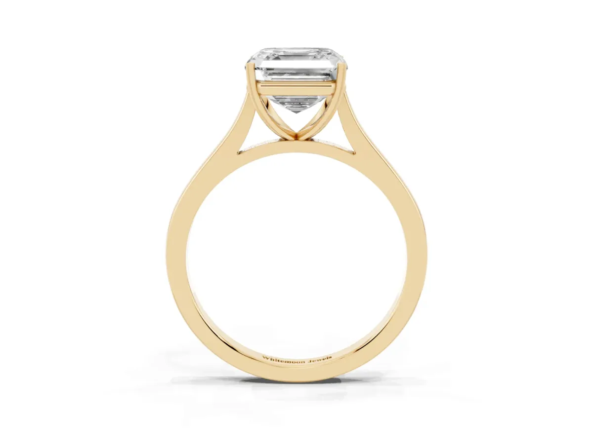 Asscher Cut Solitaire Heart Prong Engagement Ring with Tapered Band Yellow gold
