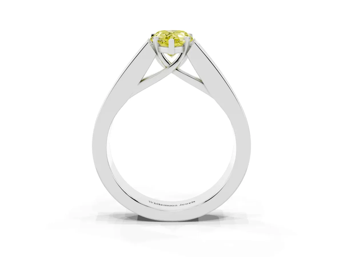 Fancy Yellow Pear Cut Cut Channel Set Solitaire Ring with Four-Prong Setting Silver