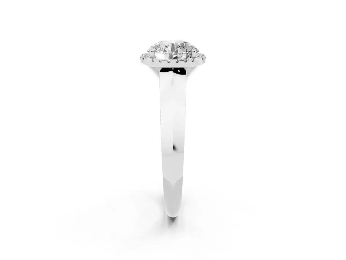 Round Cut Halo Diamond Ring with Cathedral Band and Four-Prong Setting White gold