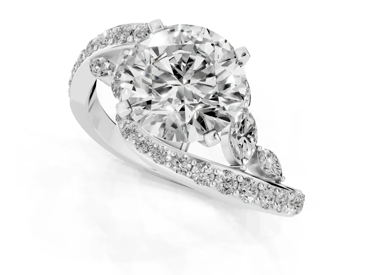 Round Cut Solitaire with Pavé Twist Band and Four-Prong Setting Silver