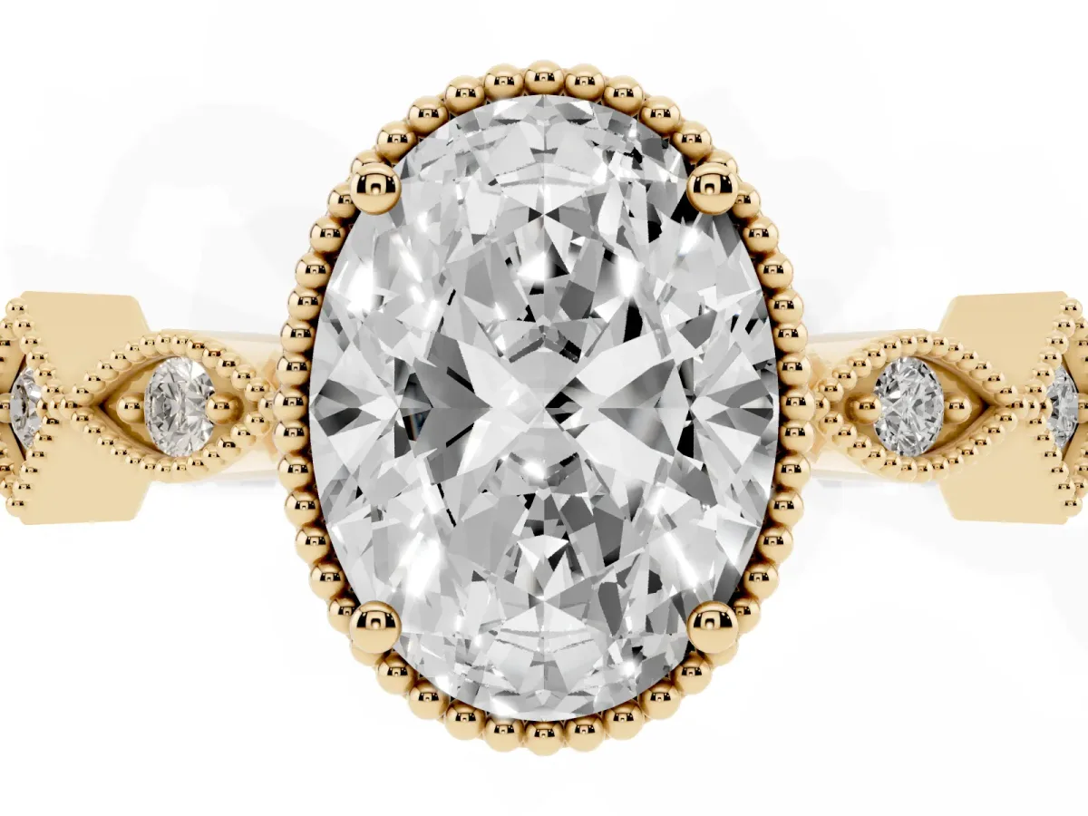 Oval Cut Milgrain Marquise Diamond Twist Band Ring Yellow gold