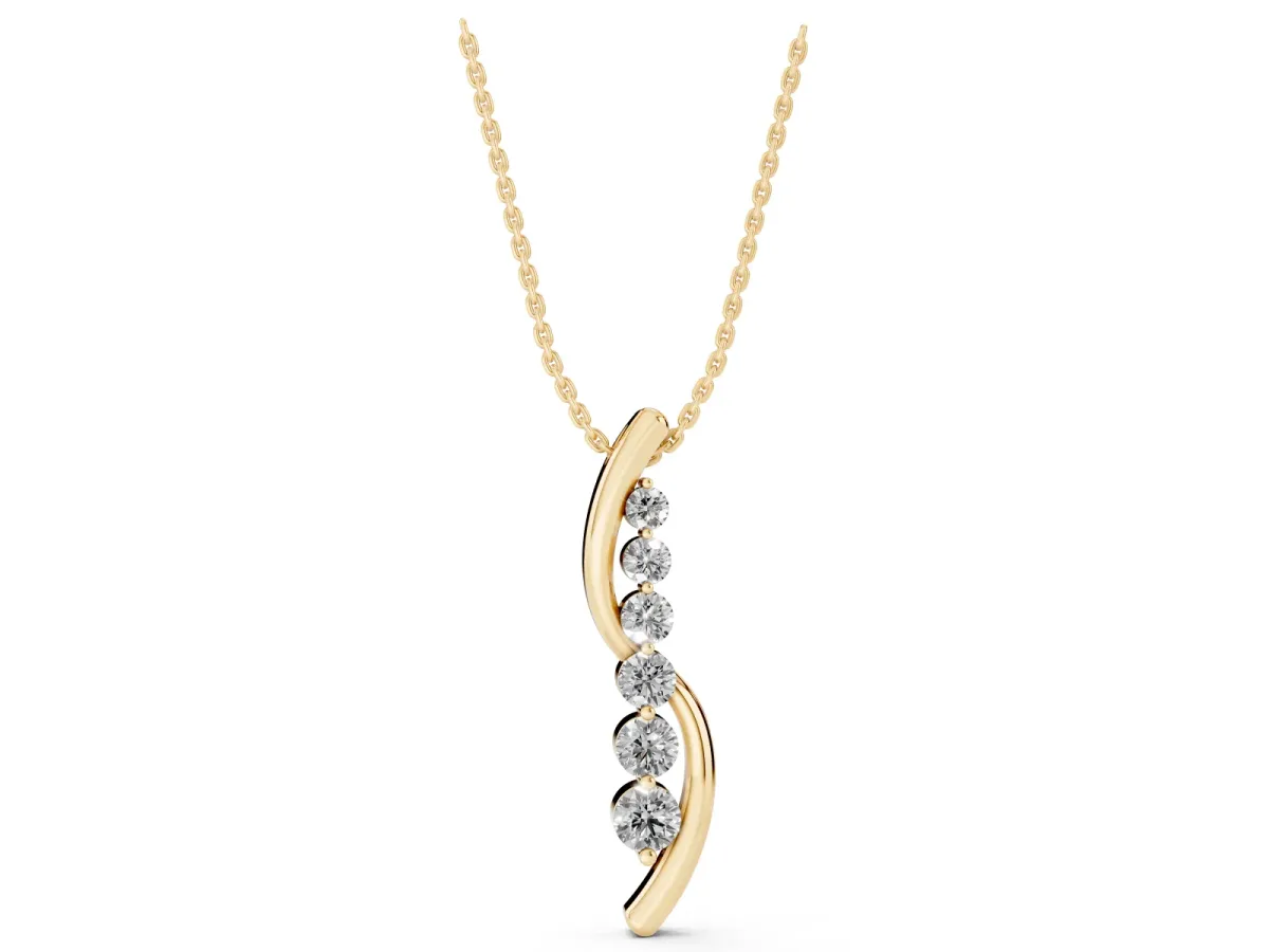 Round Diamond Prong-Set Curved Pendant Yellow gold