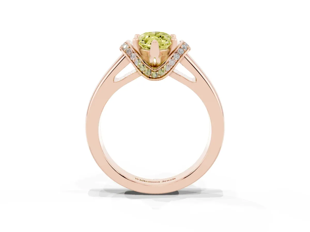 Fancy Yellow Marquise Cut Solitaire Diamond Ring with Pave Band and Six-Prong Setting Rose gold