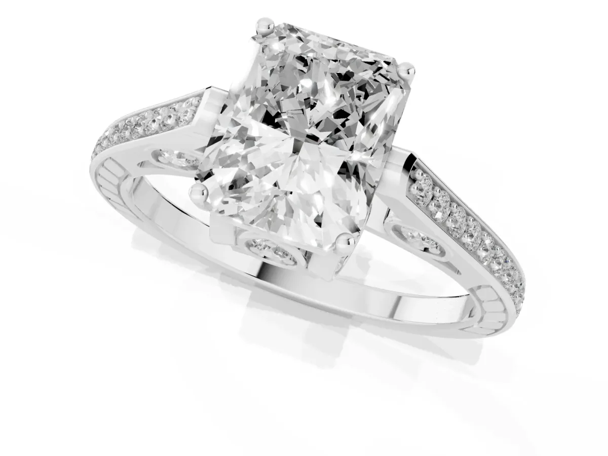 Radiant Cut Cut Cathedral Pave Diamond Engagement Ring with Six-Prong Setting Silver