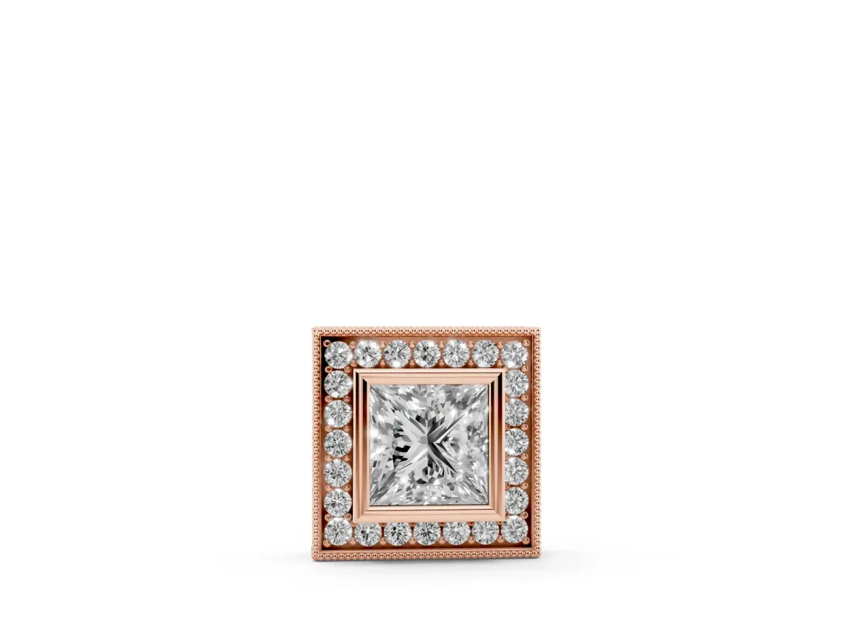 Princess Cut Halo Bezel Pendant Rose gold