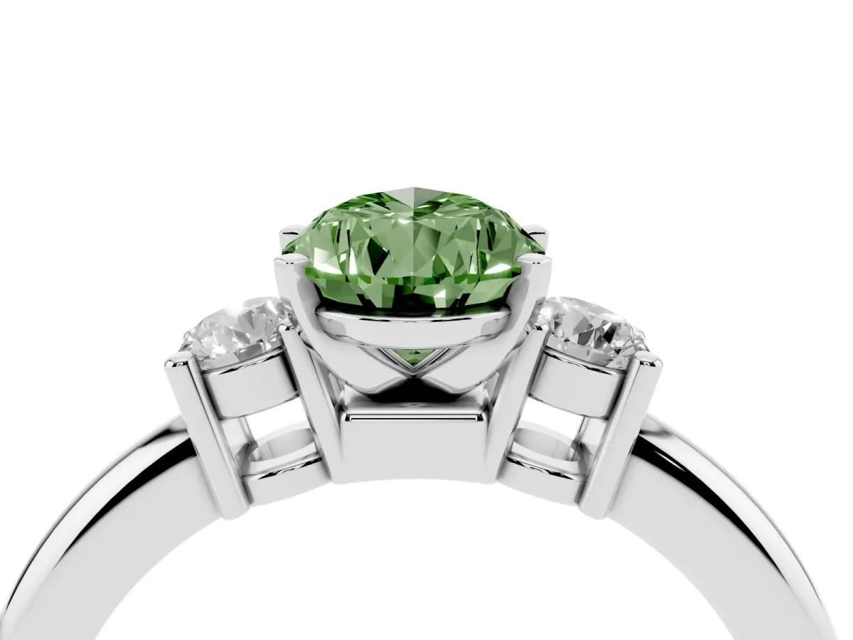 Fancy Green Three-Stone Pear Cut Cut Diamond Solitaire with Prong Setting and Classic Band Silver