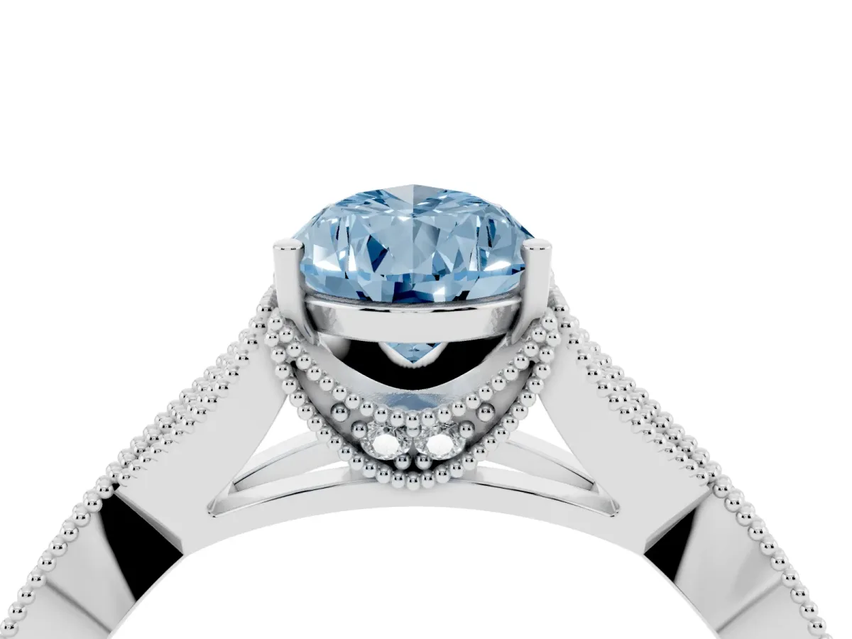 Fancy Blue Pear Cut Cut Diamond Twisted Band with Milgrain Pave Setting and Four-Prong Setting Silver
