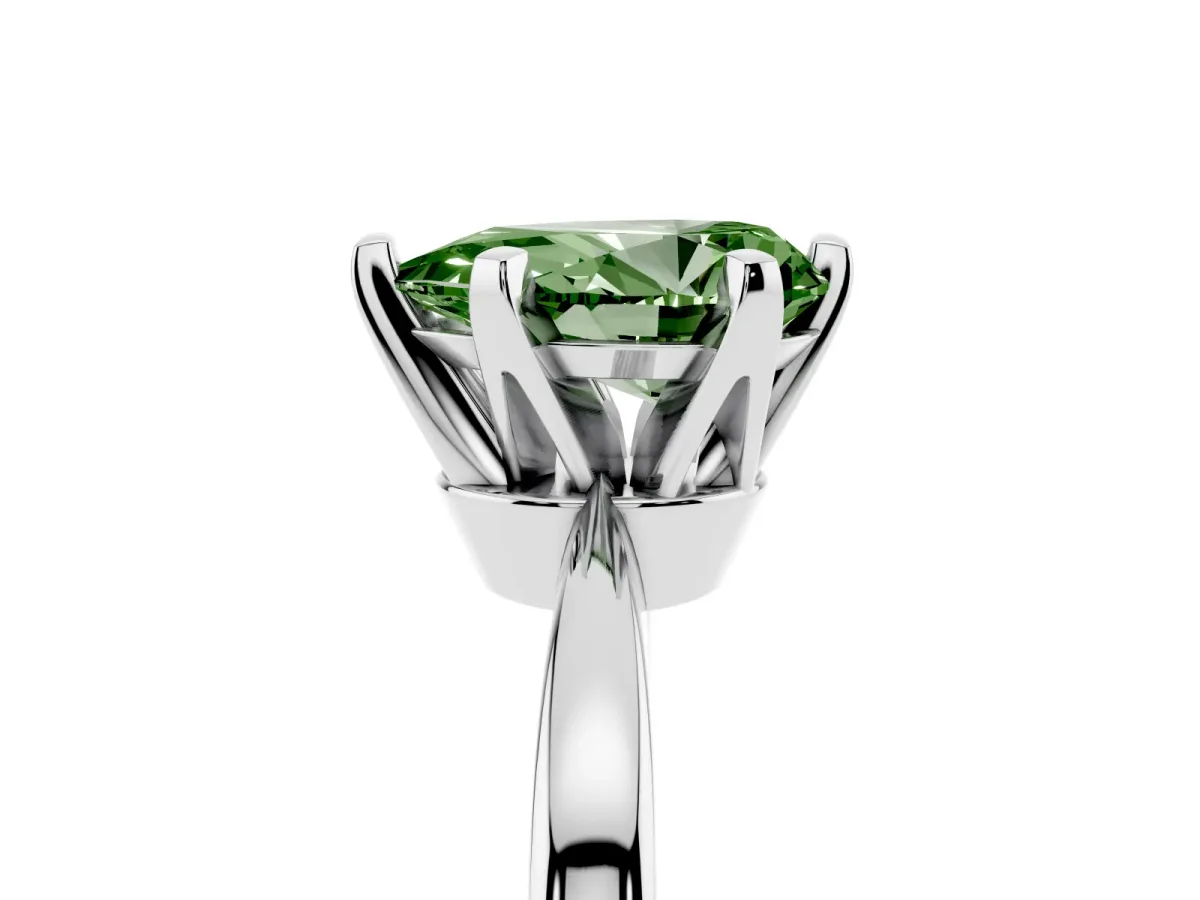 Fancy Green Pear Cut Solitaire Engagement Ring with Six-Prong Setting and Tapered Band Silver