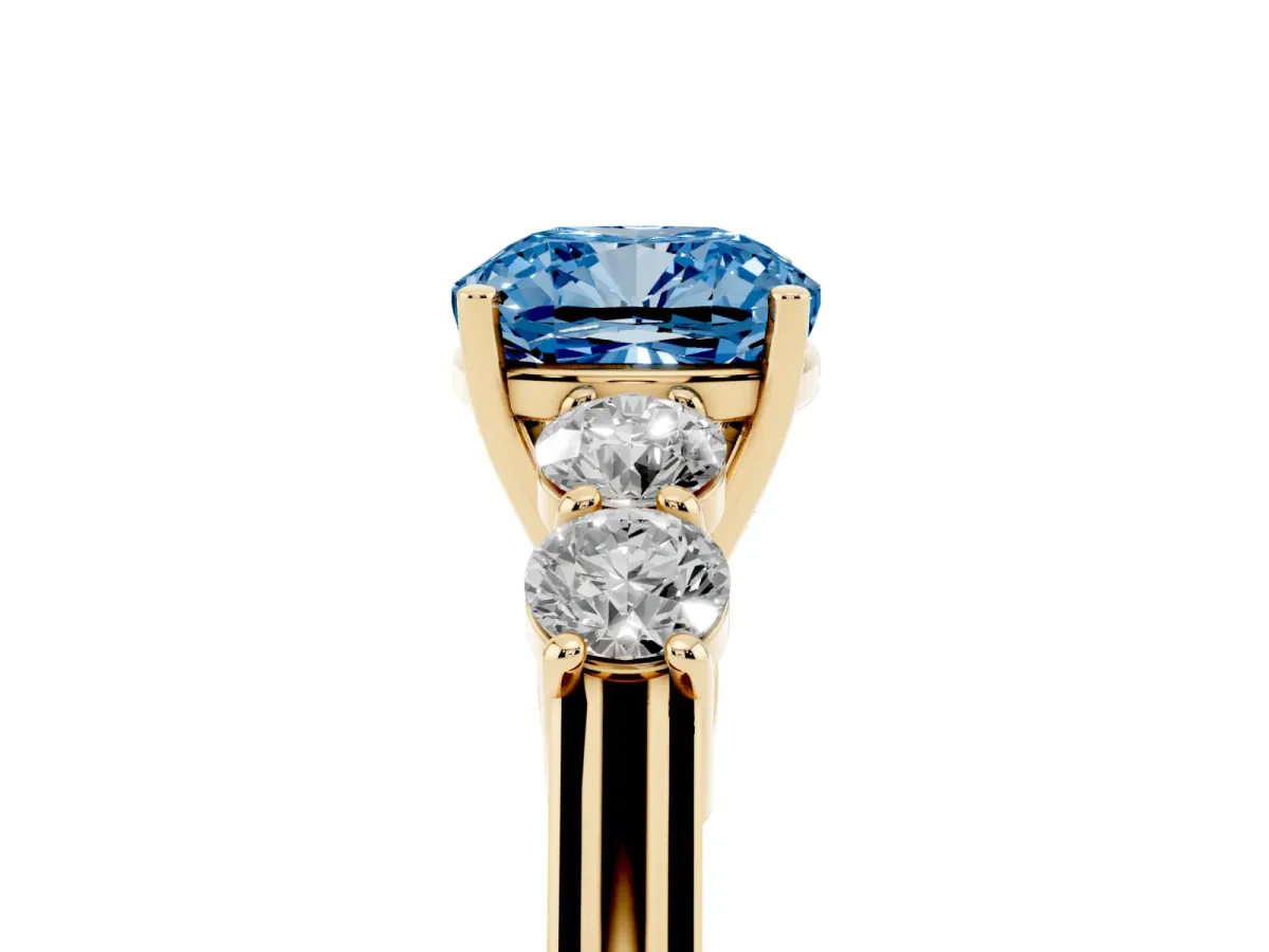 Fancy Blue Cushion Cut Cut Diamond Five-Stone Prong Set White Gold Ring Yellow gold